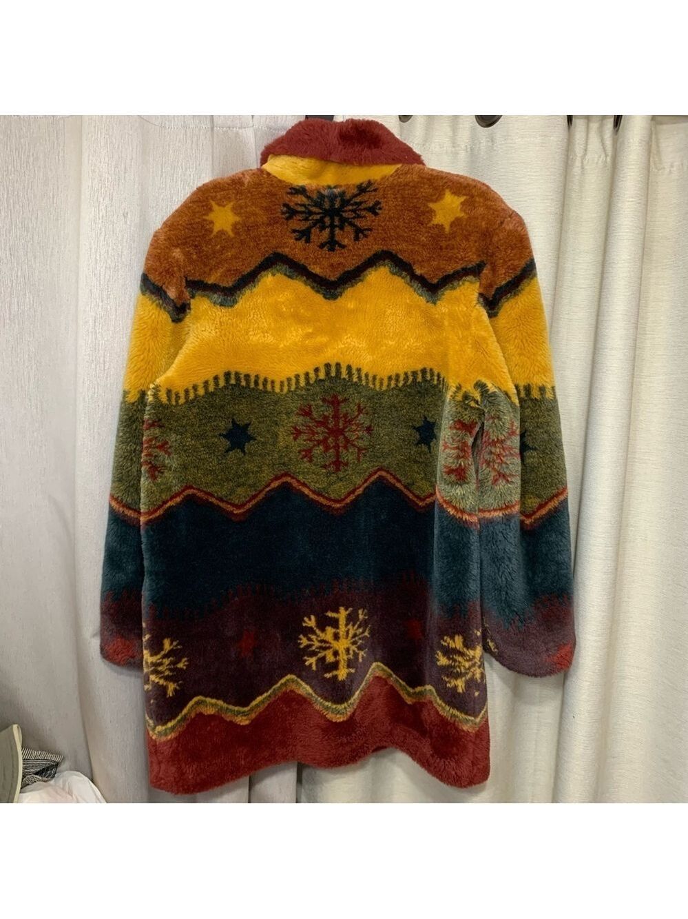 Vintage 90s Teddy Jacket Coat Mid Length Sz M Oversized Green Brown Cozy Plush - Picture 13 of 14
